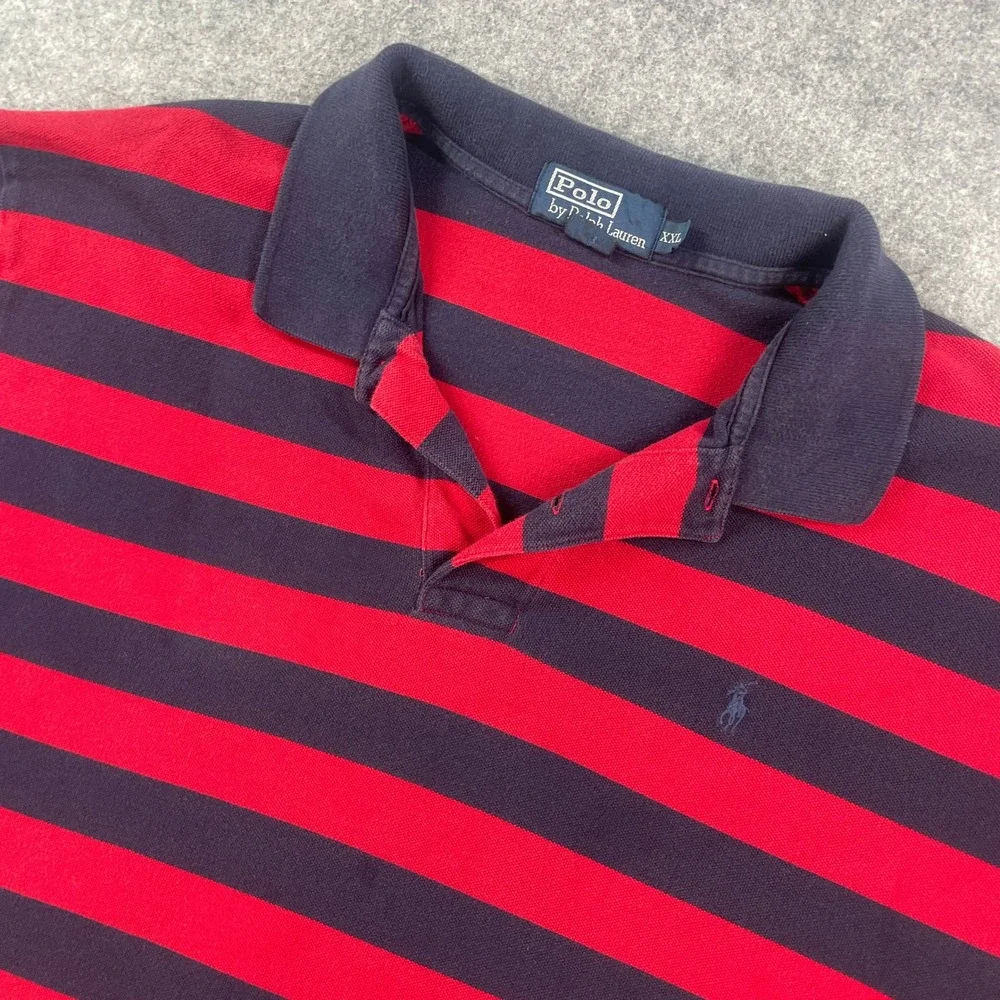 Polo Ralph Lauren Vintage Mens Polo Shirt XXL Red Striped Short Sleeve